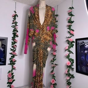 Long pink leopard dress